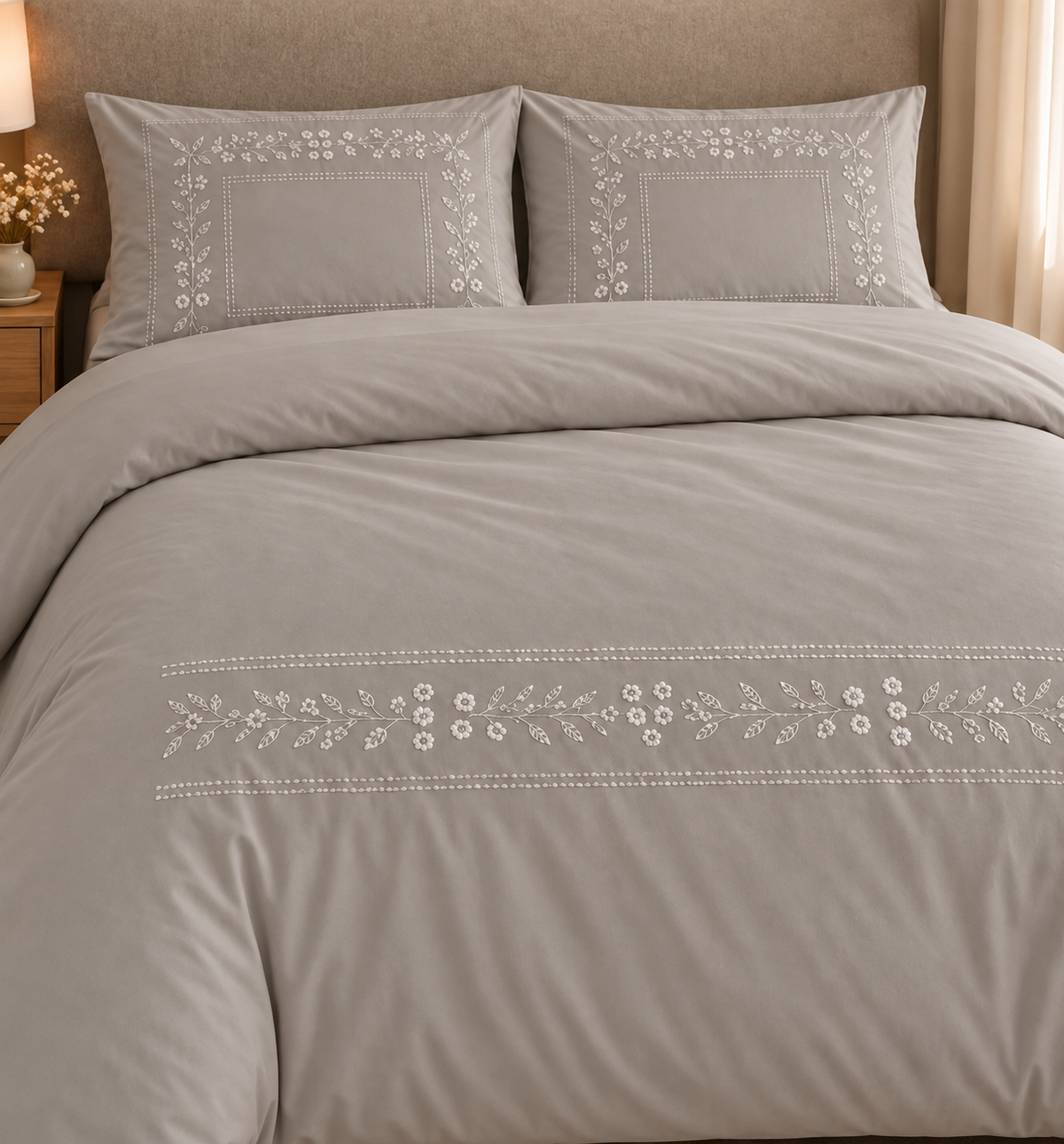 Embroidered Duvet Cover & 2 Embroidered Pillowcases