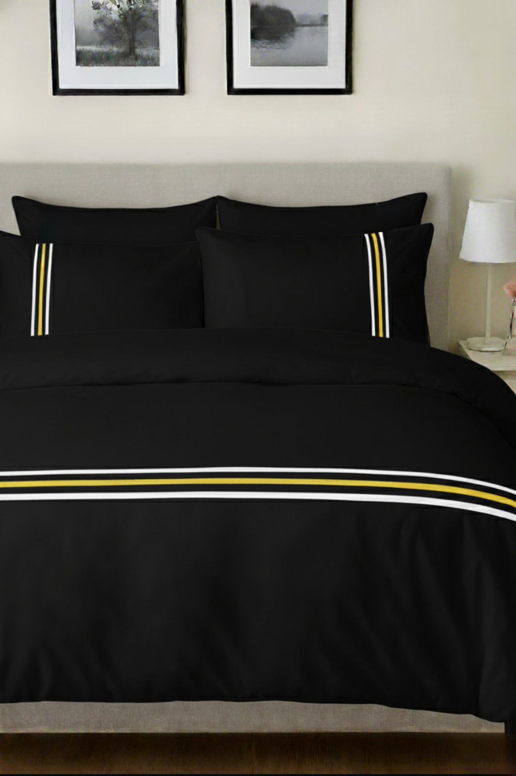 6-Piece Bedding Set – Plain Fitted Sheet & Duvet Cover with 3 Lines