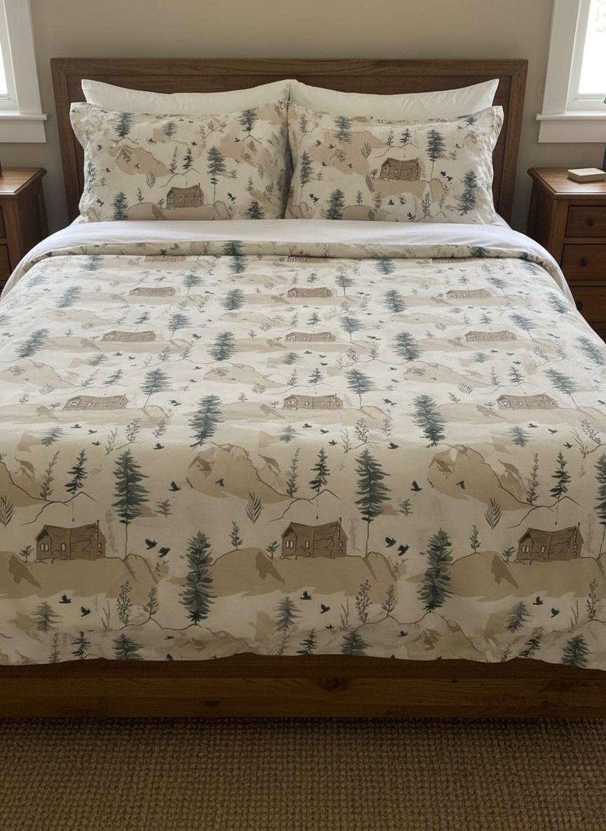 6-Piece Bedding Set – Plain Fitted Sheet & Duvet Cover with Pattern