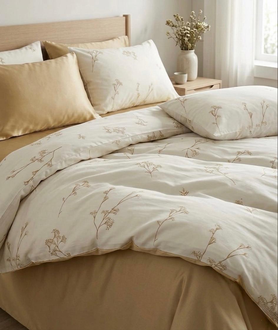 6-Piece Bedding Set – Printed Duvet Cover, Plain Fitted Sheet, 2 Printed Pillowcases & 2 Plain Pillowcases