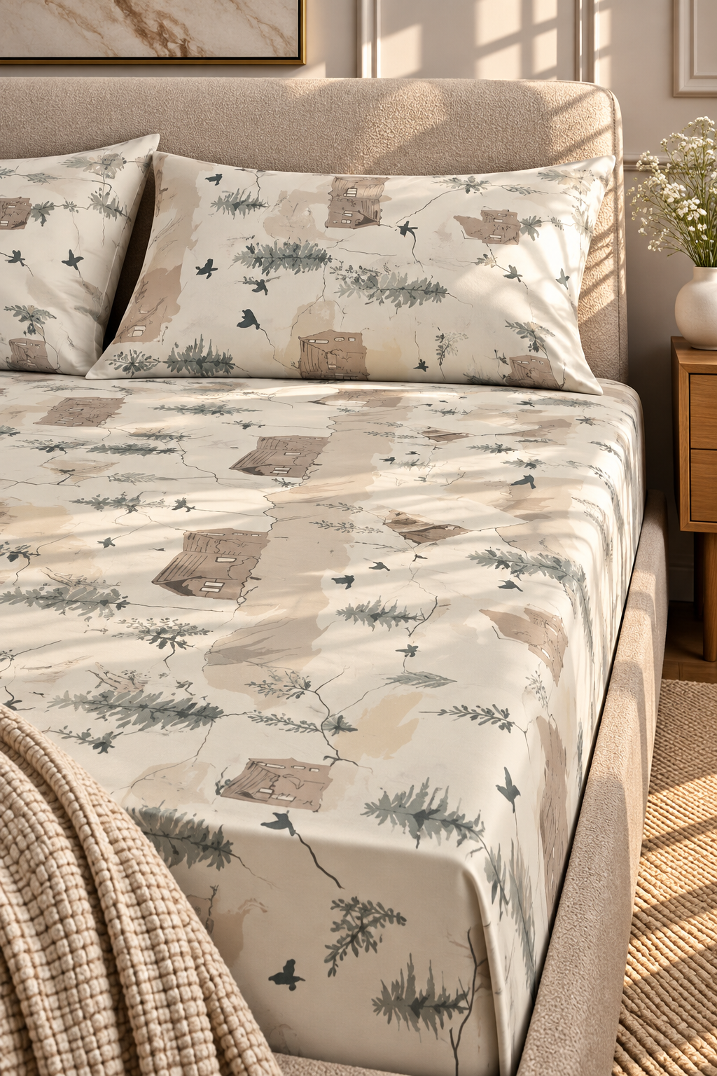 Flat Printed Bedsheet & 2 Pillowcases – Stylish Printed Design