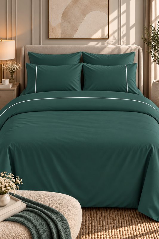 4-Piece Bedding Set – Duvet Cover with Line, Plain Fitted Sheet, 2 Pillowcases with Line