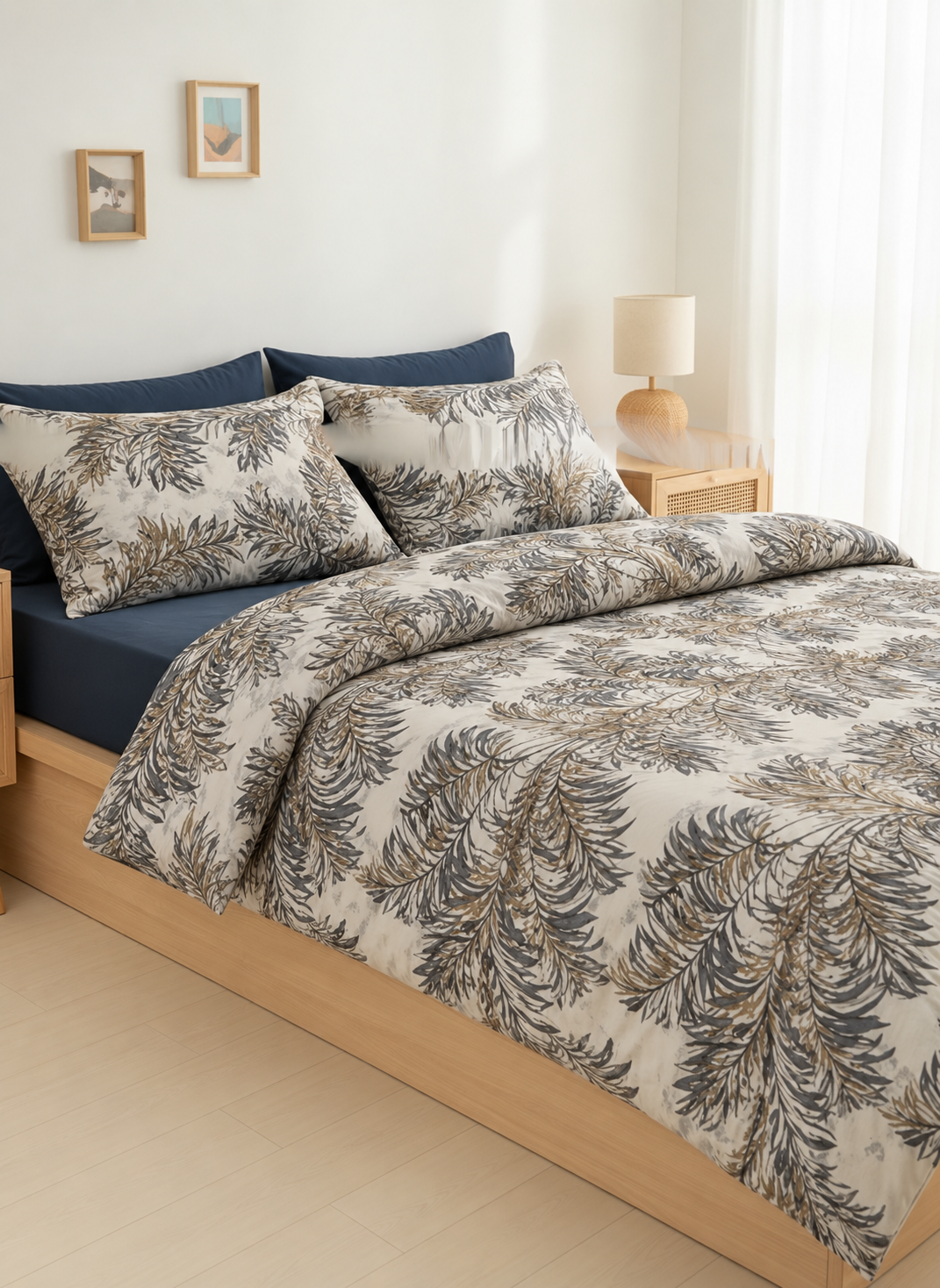 6-Piece Bedding Set – Printed Duvet Cover, Plain Fitted Sheet, 2 Printed Pillowcases & 2 Plain Pillowcases