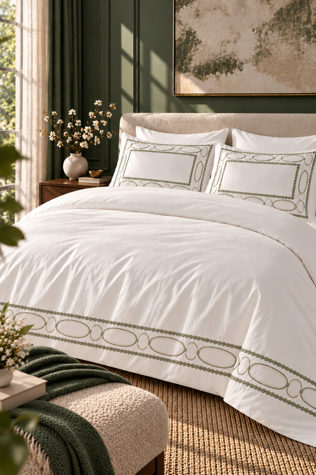 6-Piece Bedding Set – Embroidered Duvet Cover, Plain Fitted Sheet, 2 Embroidered Pillowcases & 2 Plain Pillowcases