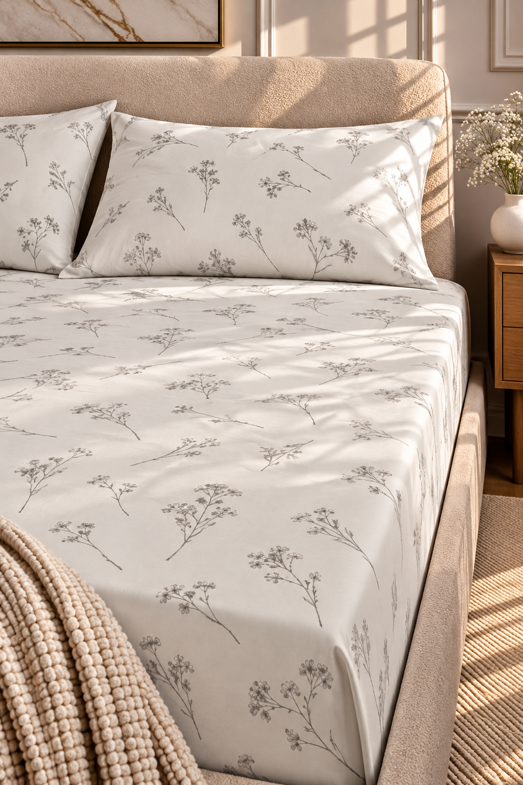 Flat Printed Bedsheet & 2 Pillowcases – Stylish Printed Design