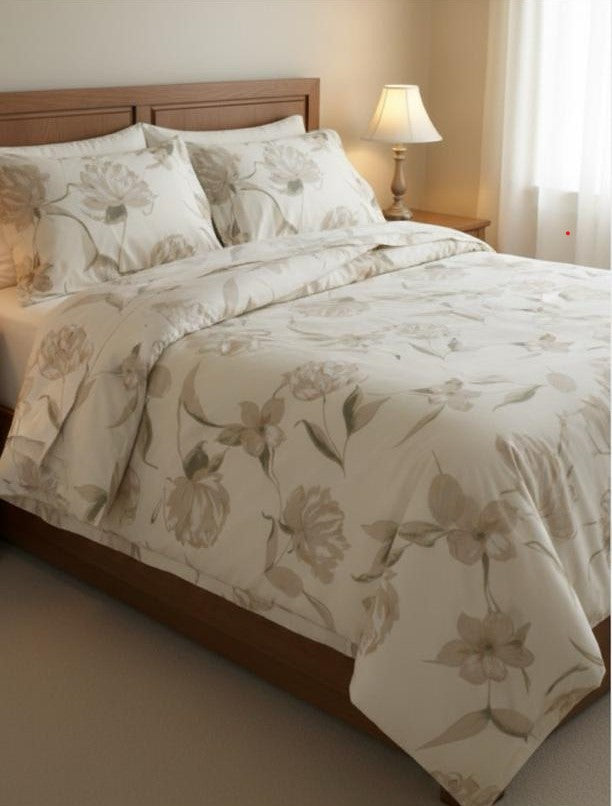 6-Piece Bedding Set – Plain Fitted Sheet & Duvet Cover with Pattern