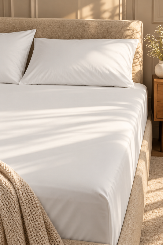Fitted Bedsheet & 2 Pillowcases – Plain & Elegant