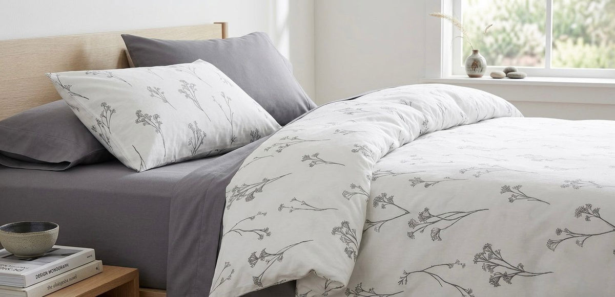 6-Piece Bedding Set – Printed Duvet Cover, Plain Fitted Sheet, 2 Printed Pillowcases & 2 Plain Pillowcases