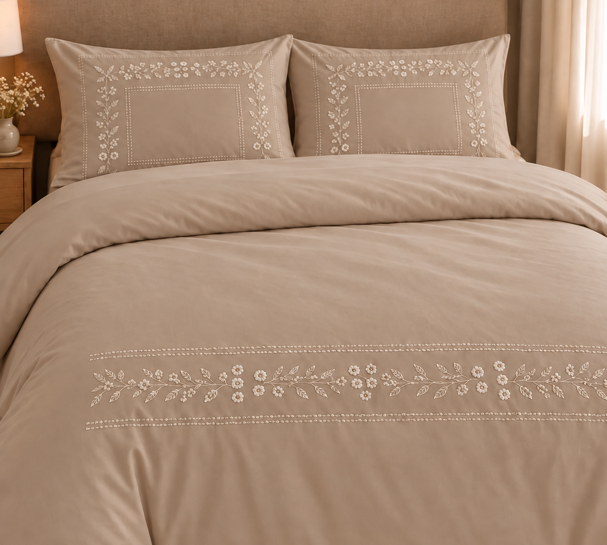 Embroidered Duvet Cover & 2 Embroidered Pillowcases