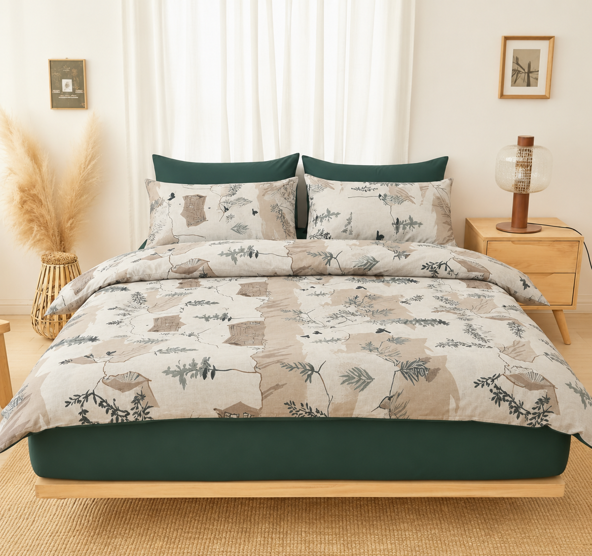 6-Piece Bedding Set – Printed Duvet Cover, Plain Fitted Sheet, 2 Printed Pillowcases & 2 Plain Pillowcases