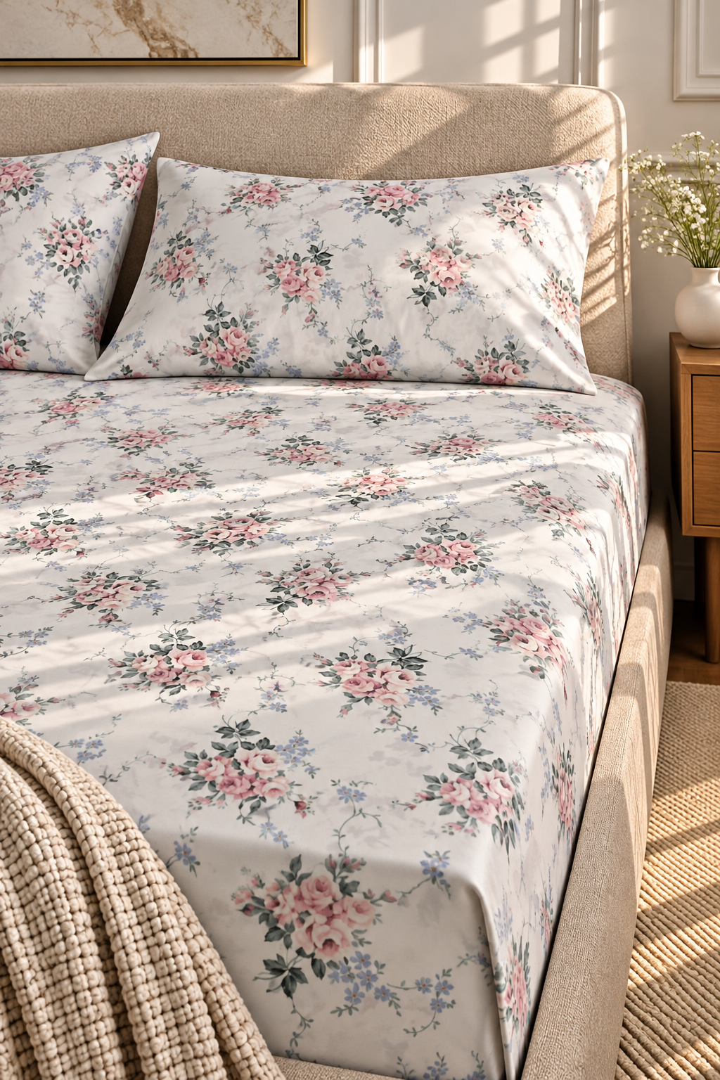 Flat Printed Bedsheet & 2 Pillowcases – Stylish Printed Design