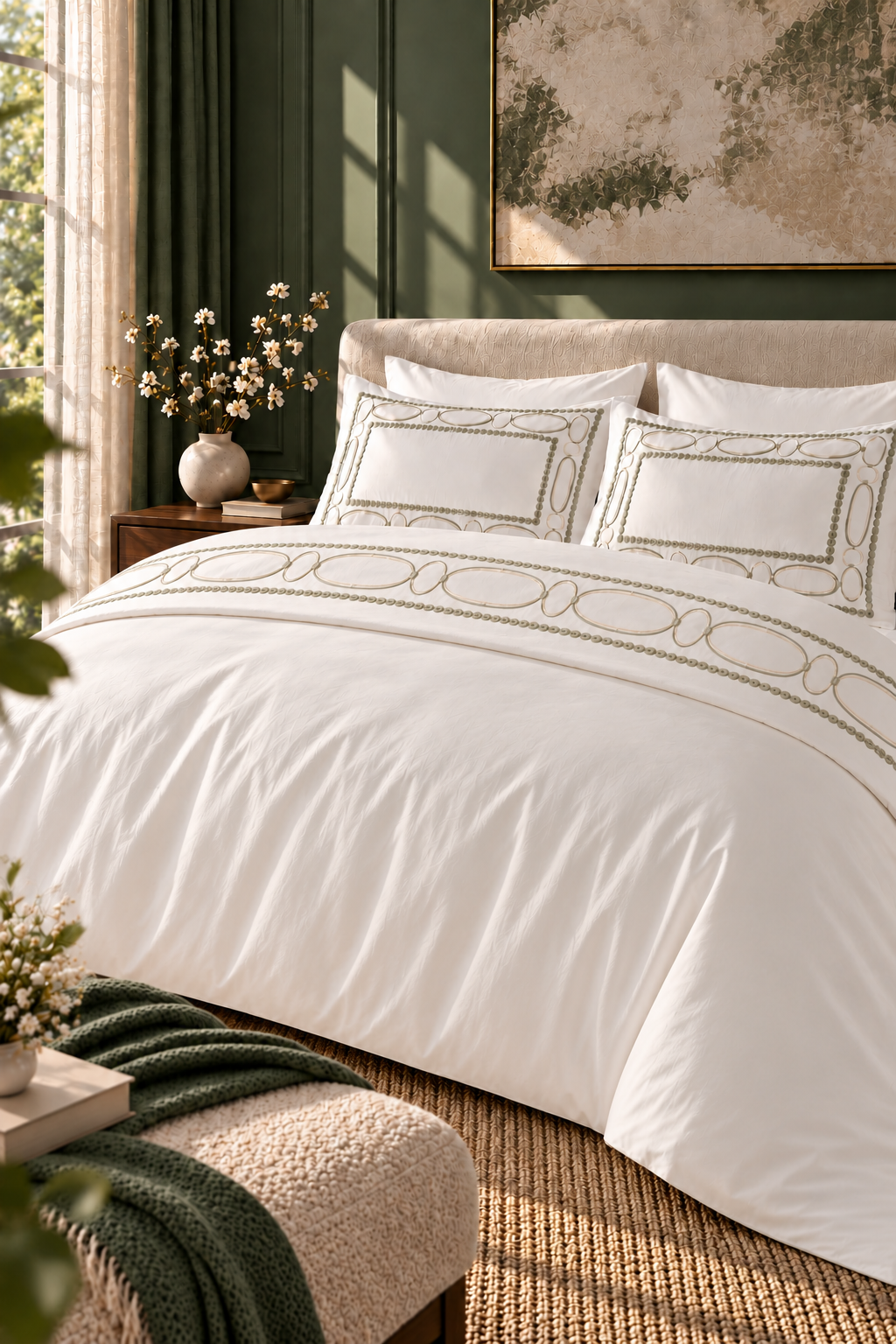 6-Piece Bedding Set – Embroidered Duvet Cover, Plain Fitted Sheet, 2 Embroidered Pillowcases & 2 Plain Pillowcases